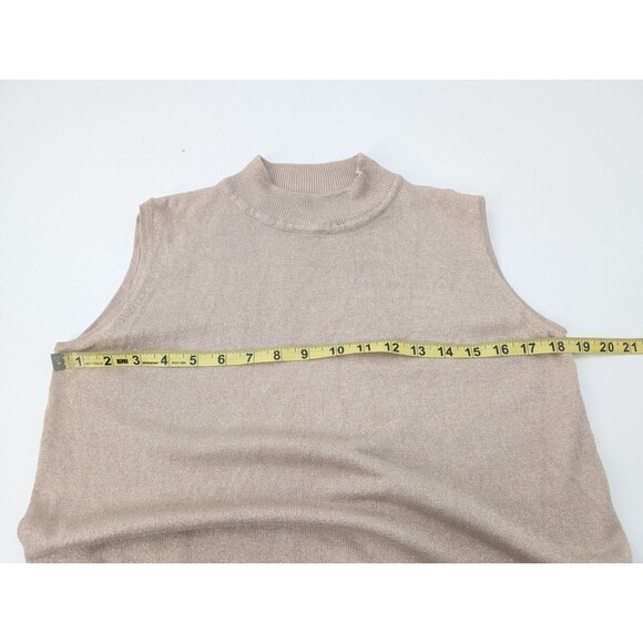 Village Set Vintage Silk Blend Beige Sparkly Mock Neck Tank Top Blouse Size L - Picture 6 of 8